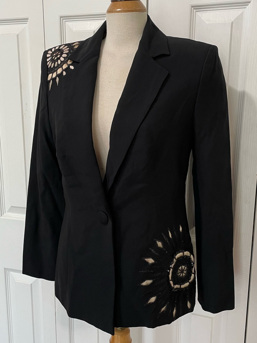 Gianfranco Ferre Black Blazer with Cutout Floral Motifs